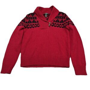 Ralph Lauren Sweater Womens M Red Aztec Southwest Pullover Cowl Neck Preppy